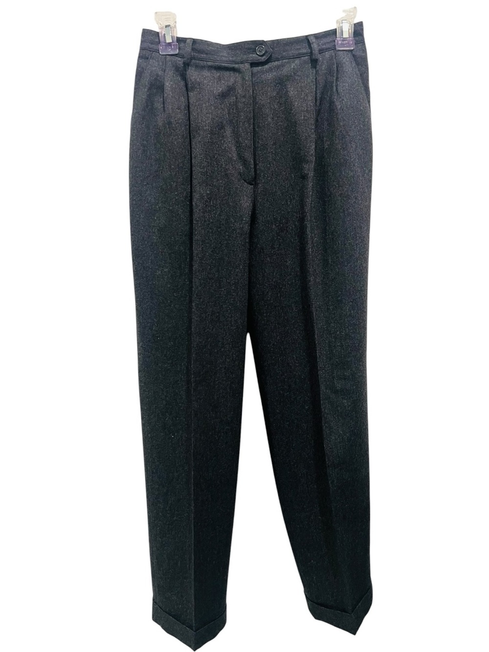 Vintage Lauren Ralph Lauren Petite Wool Pants 8P Charcoal Pleated Cuffed Trouser